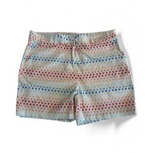 Caribbean Joe Turtle Print Chino Shorts Size 12 White Cotton Stretch